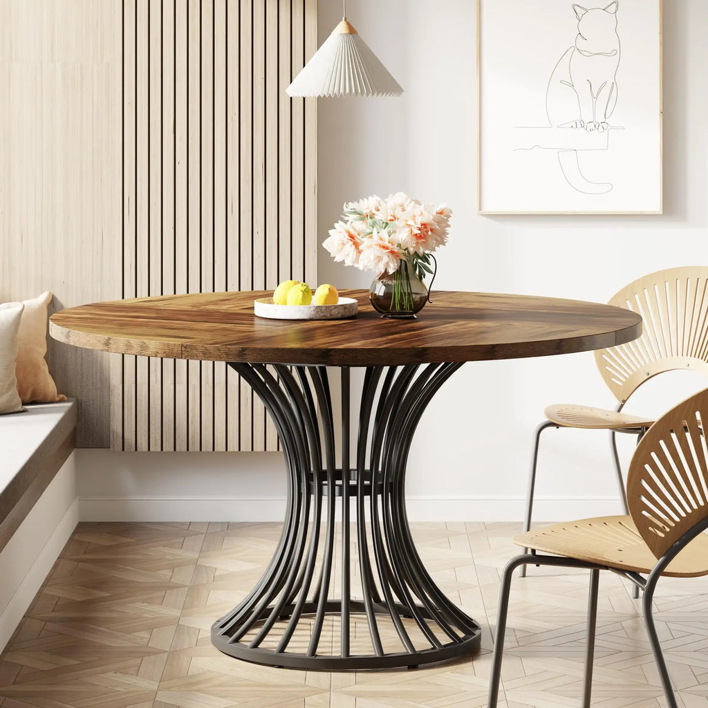 Table Ronde Style Ferme 120cm — Charme Rustique Salle à Manger 4-6 Personnes