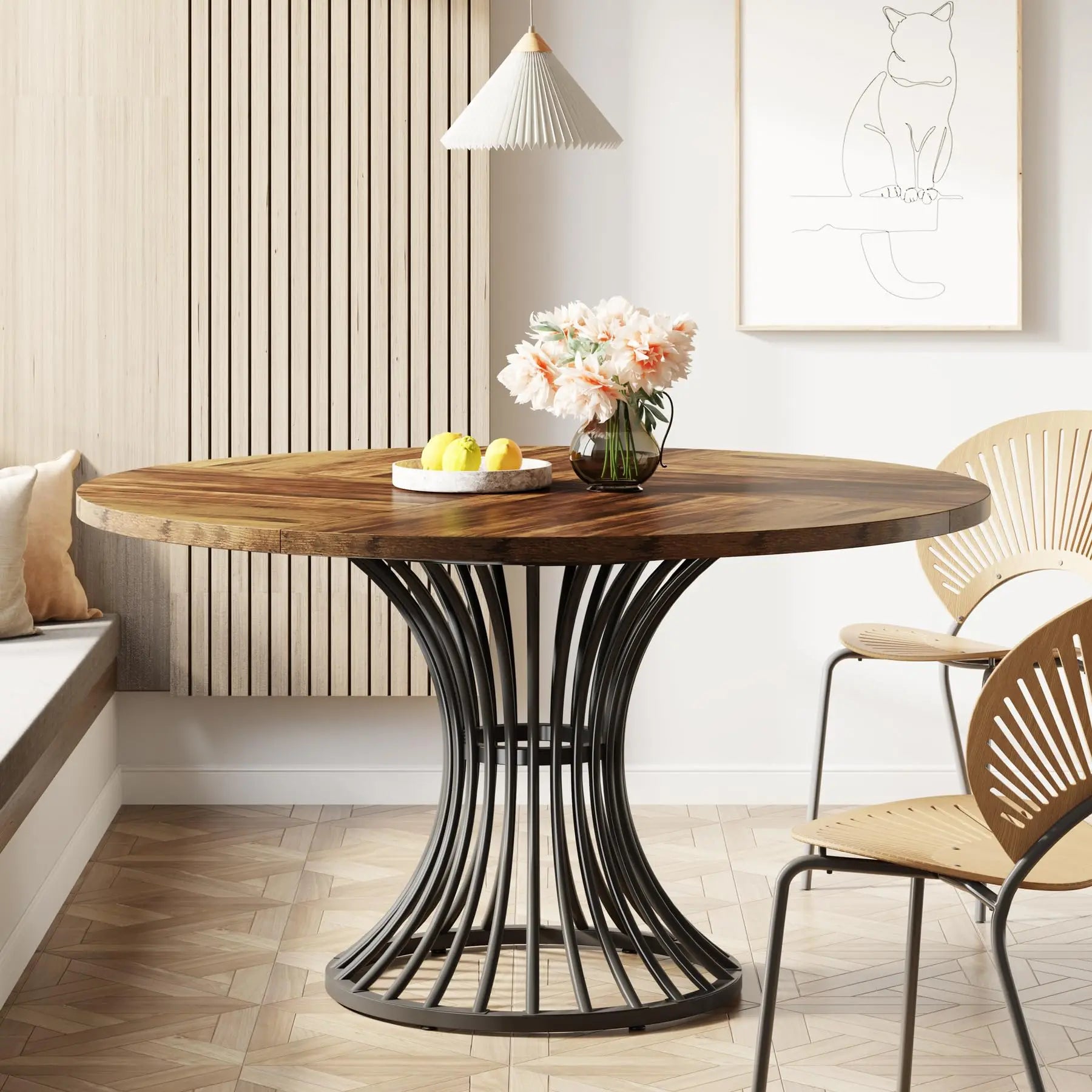 Table Ronde Style Ferme 120cm — Charme Rustique Salle à Manger 4-6 Personnes