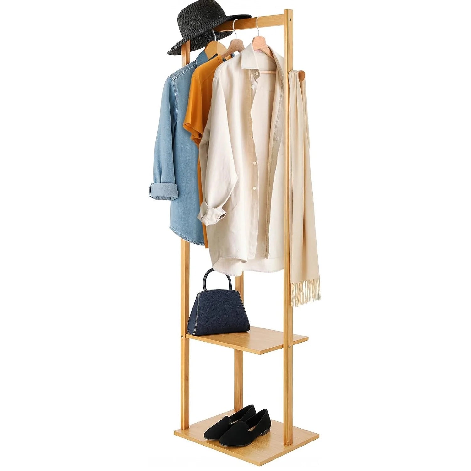 Porte-manteau bambou — installation murale vue angle