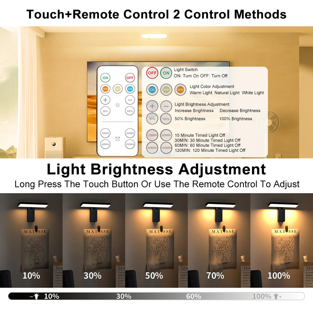 Applique murale LED sans fil installée près d'un miroir en chambre