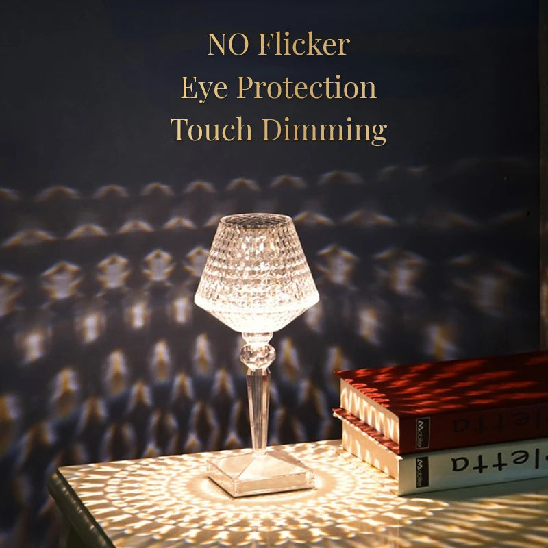 Lampe de Table LED Diamant Tactile USB — Veilleuse Cristal 3D Rechargeable