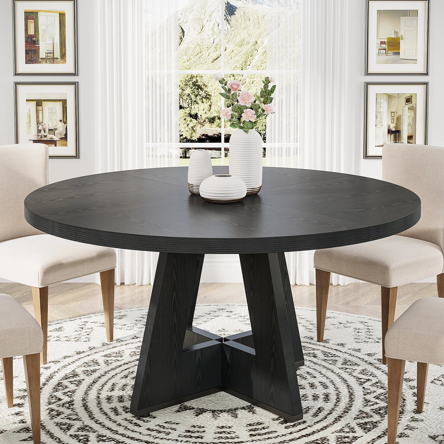 Table Ronde Style Ferme 120cm — Table Conviviale du Quotidien 4 Personnes