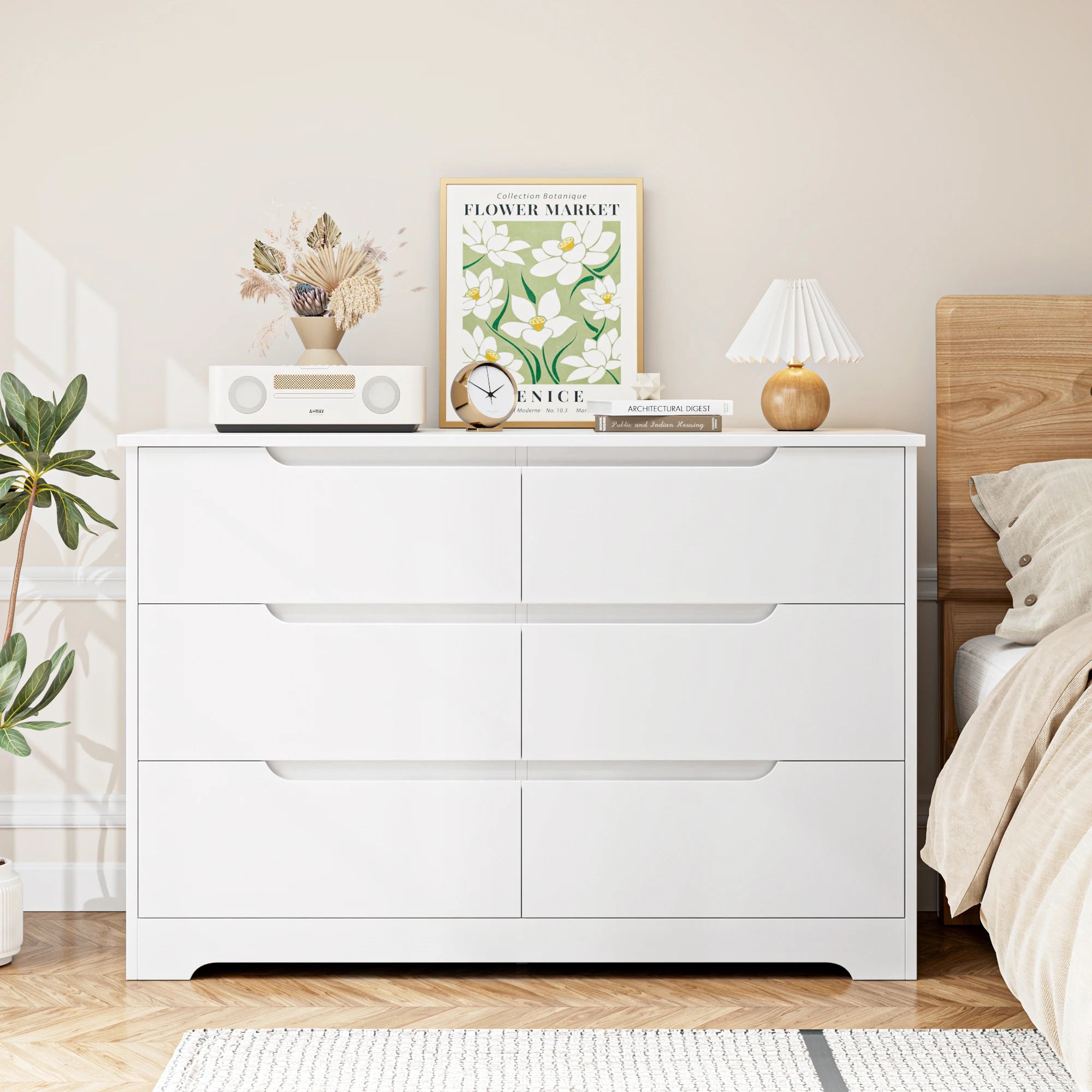 Commode 6 Tiroirs Blanche — Rangement Bois Moderne Chambre