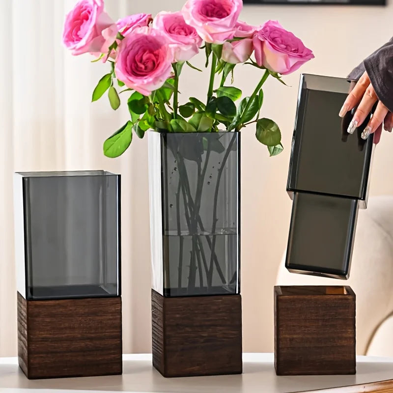 Vase Acrylique Nordique avec Socle — Déco Table Élégante & Idée Cadeau