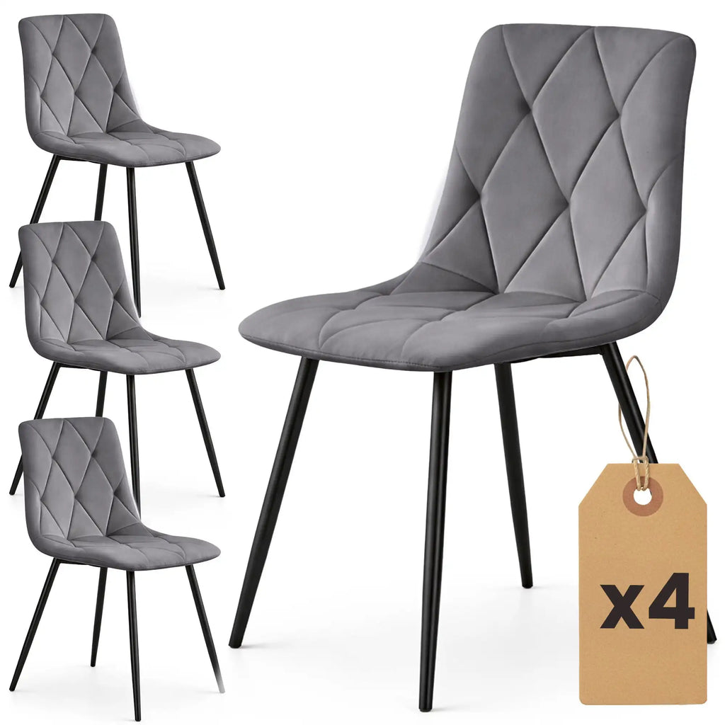 Chaises Matelassées Velours Beige Pieds Noirs — Set de 4 pour Salle à Manger