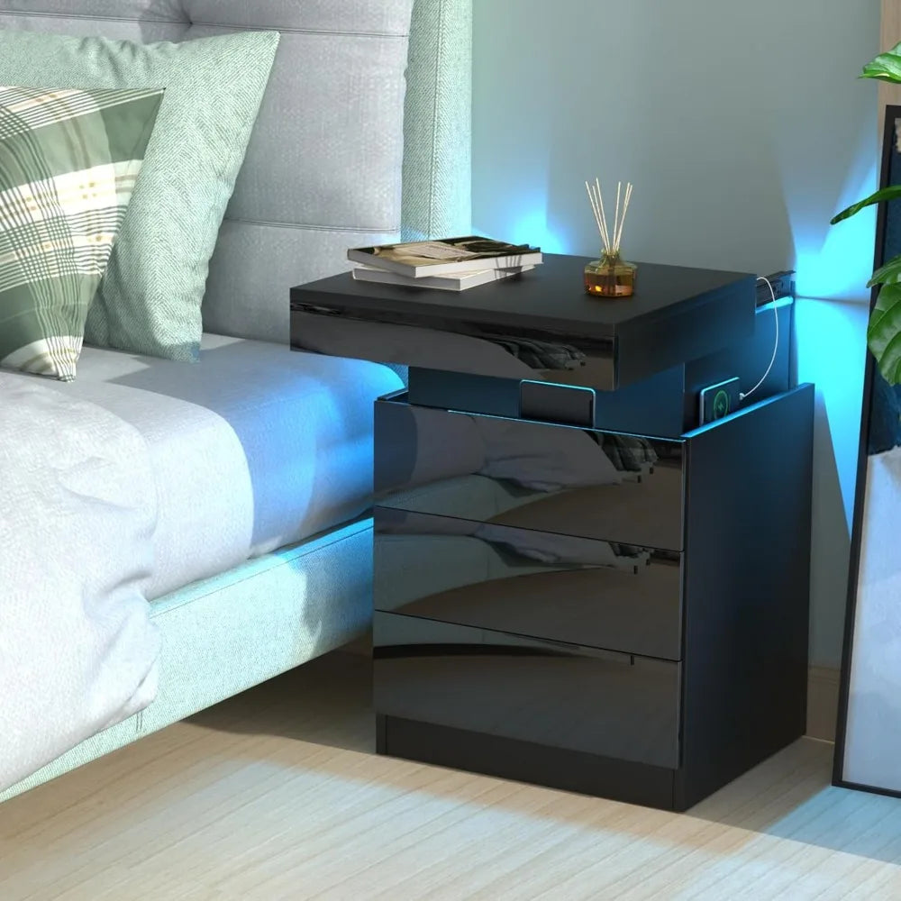 Table de Chevet Station de Charge — 3 Tiroirs Rangement Chambre
