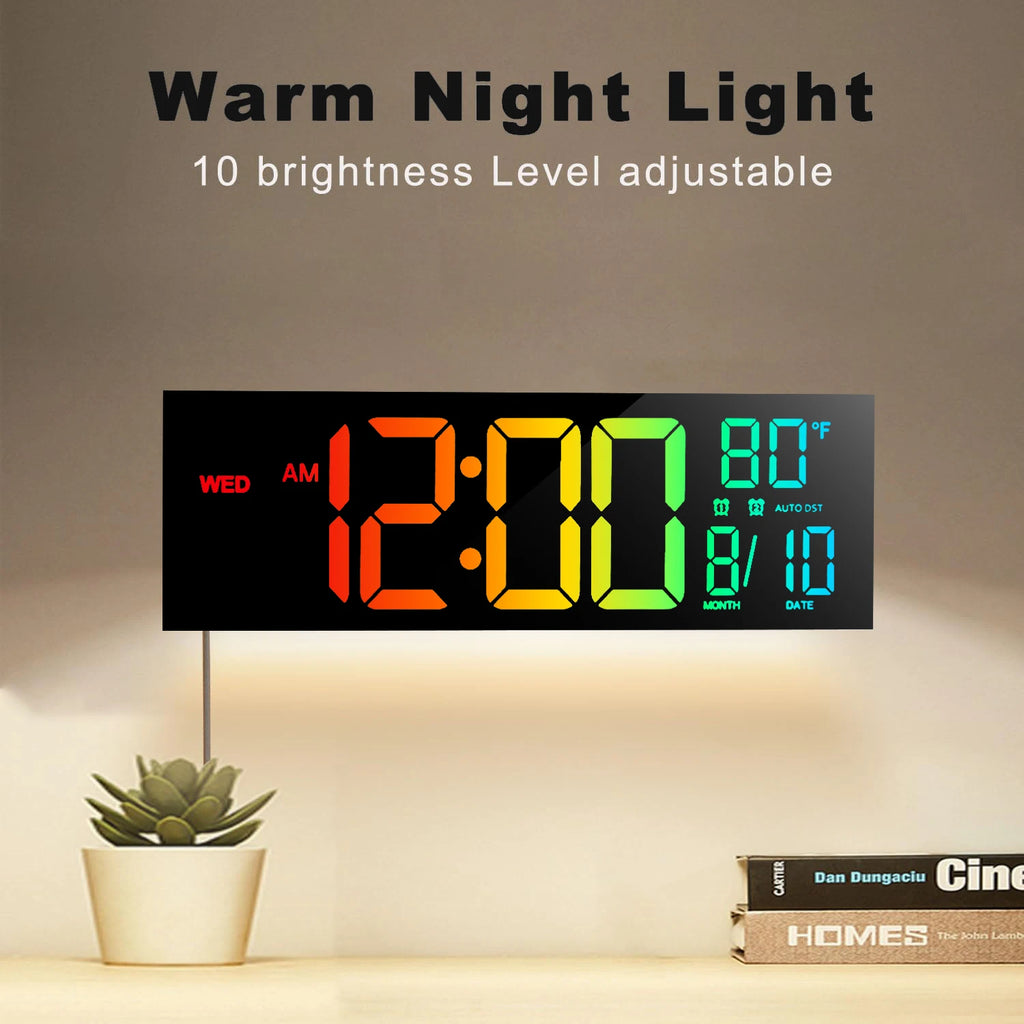 Horloge Murale Numérique LED 40cm — Affichage RGB 9 Couleurs Télécommande