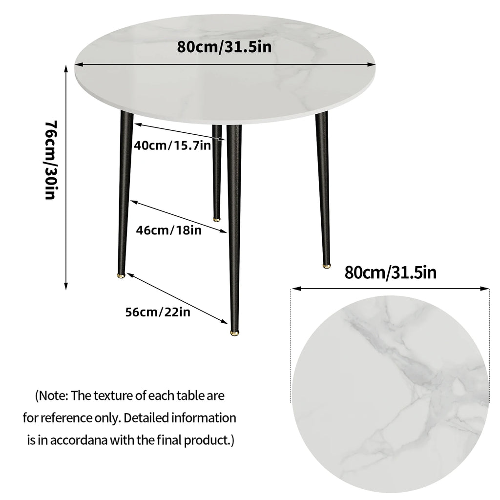 Table ronde marbre installée dans une salle à manger