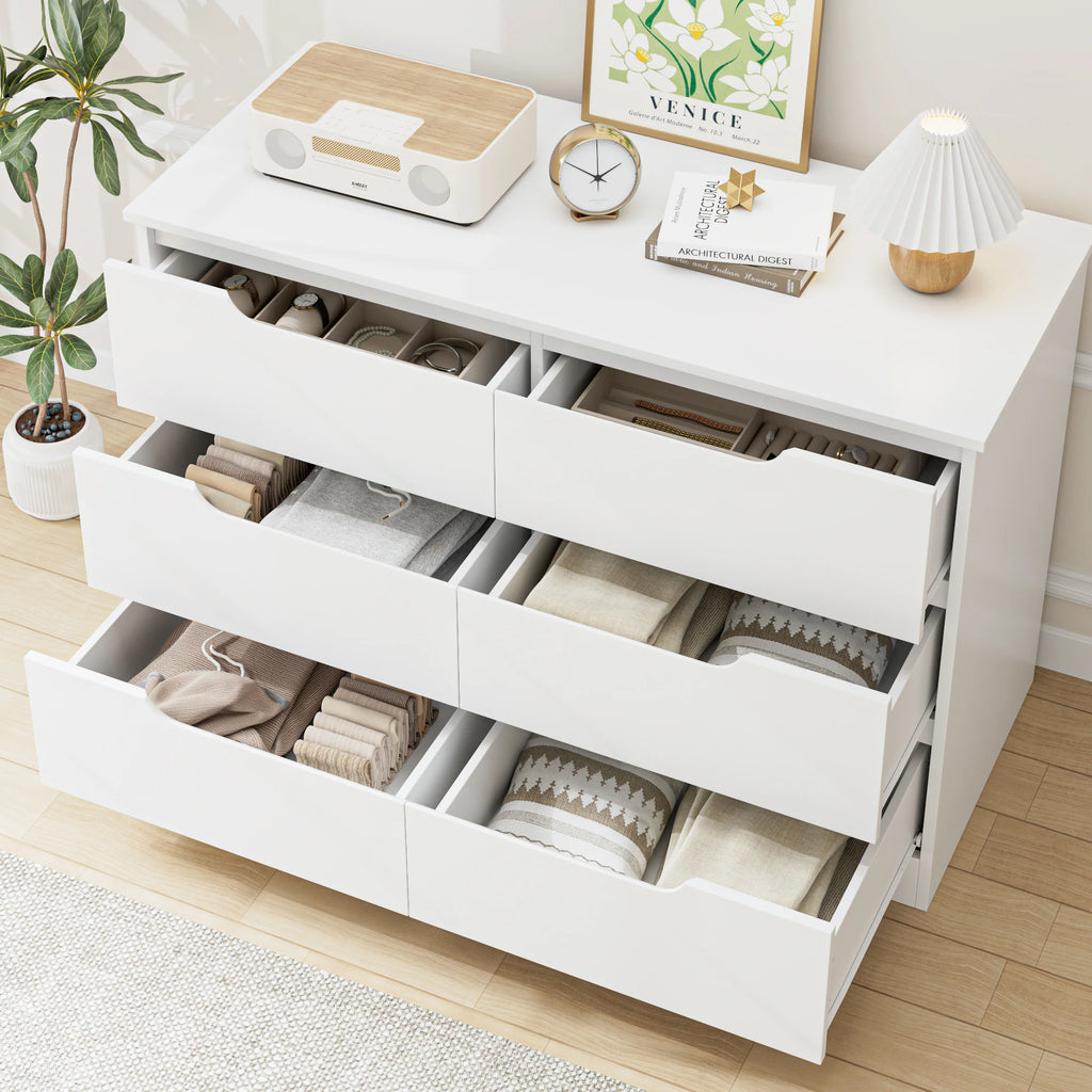 Commode 6 Tiroirs Blanche — Rangement Bois Moderne Chambre