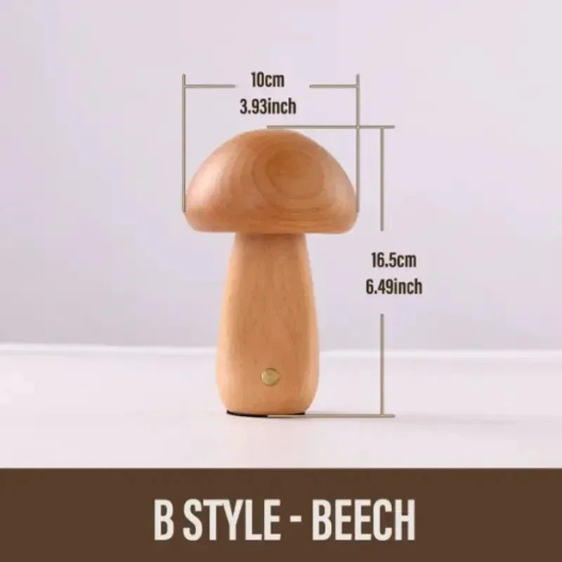 Lampe Champignon Rechargeable Tactile — Veilleuse LED Dimmable Bois