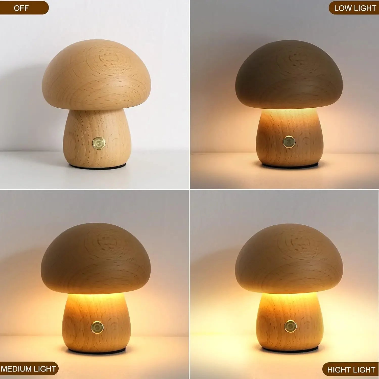 Lampe Champignon Rechargeable Tactile — Veilleuse LED Dimmable Bois