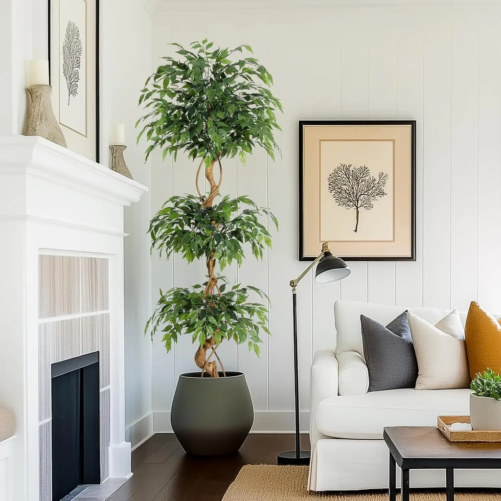 Ficus artificiel, détail feuillage et troncs courbés