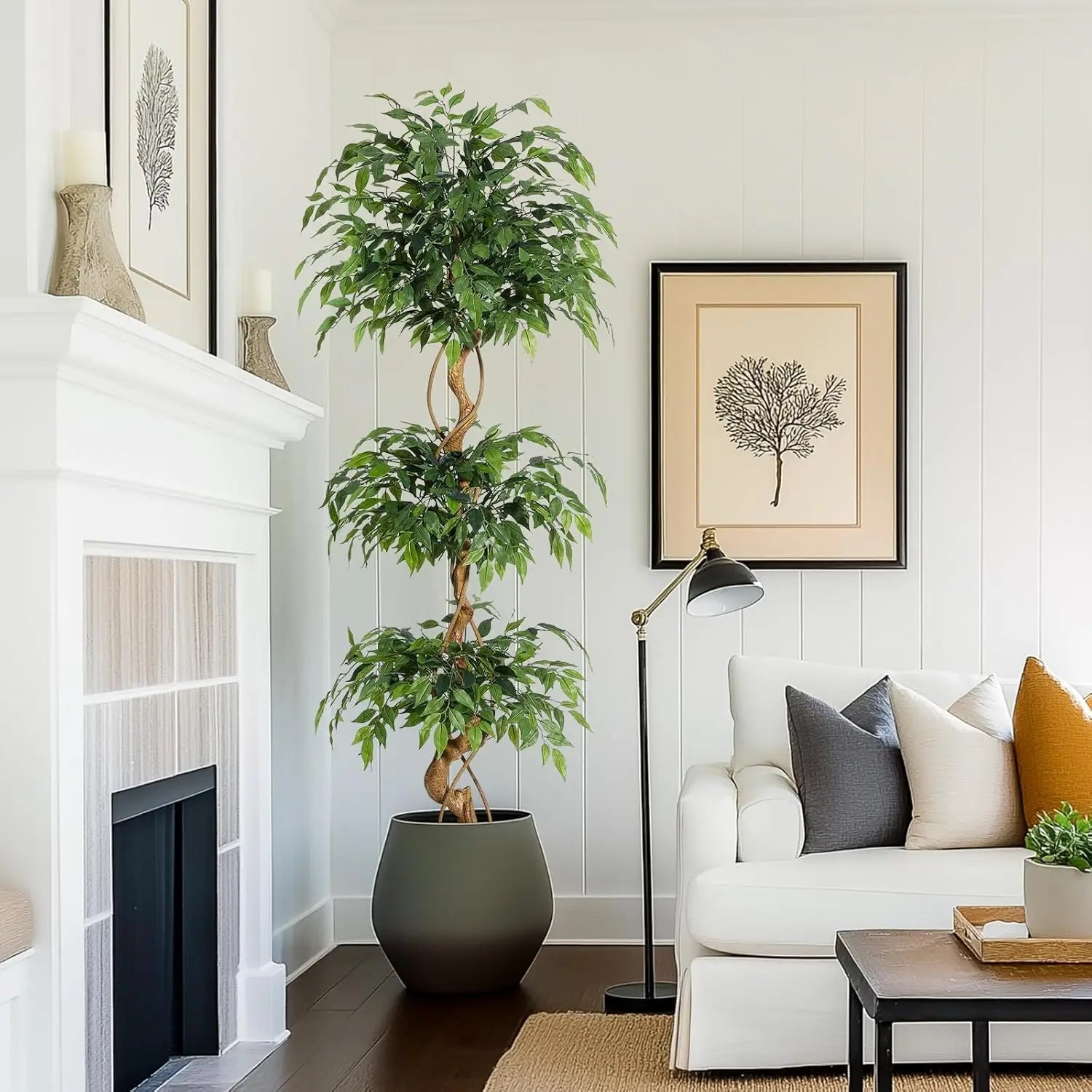 Ficus artificiel, détail feuillage et troncs courbés