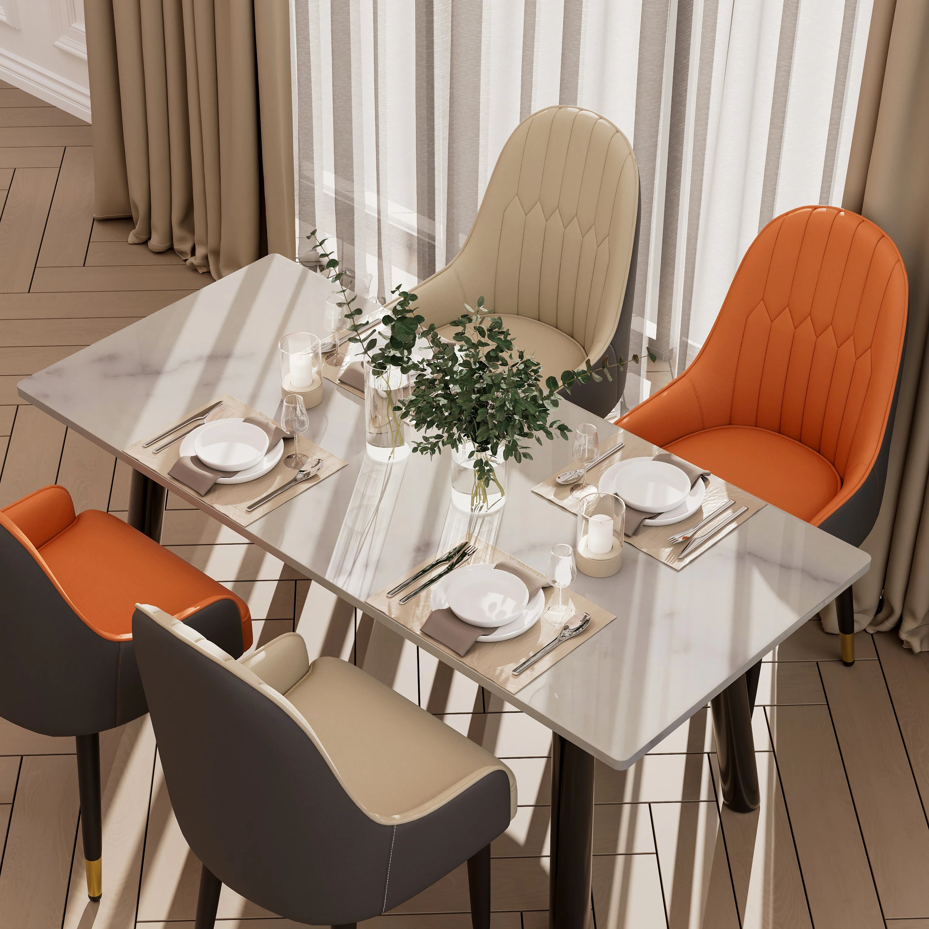 Chaises Salle à Manger Simili Cuir Pieds Bois — Set de 2 Style Mid-Century
