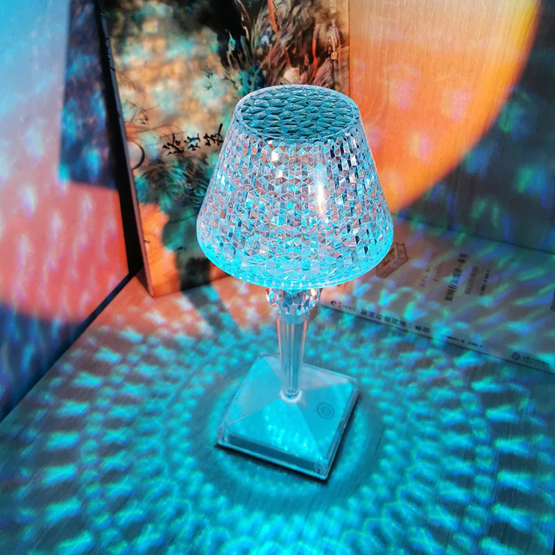 Lampe de Table LED Diamant Tactile USB — Veilleuse Cristal 3D Rechargeable