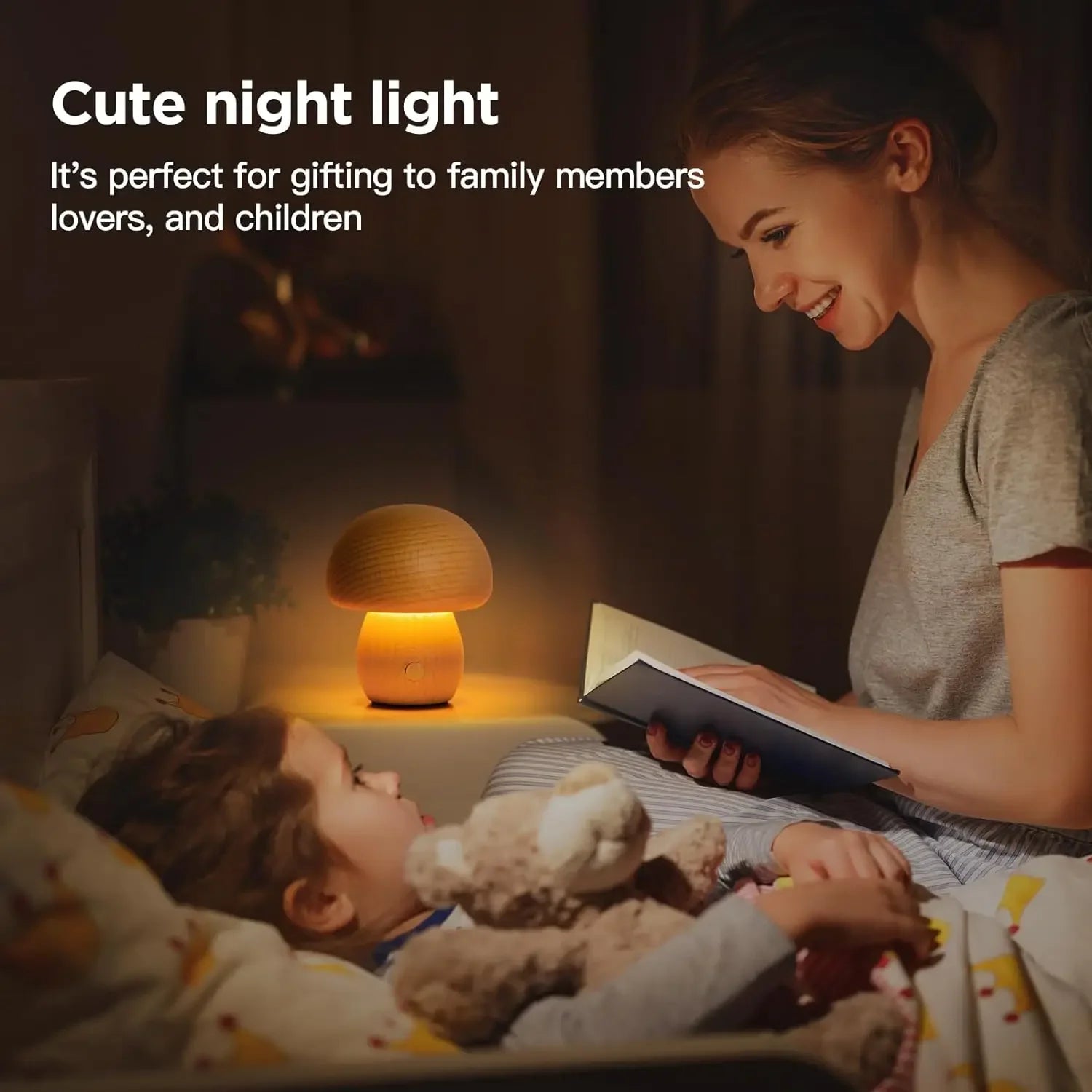 Lampe Champignon Rechargeable Tactile — Veilleuse LED Dimmable Bois