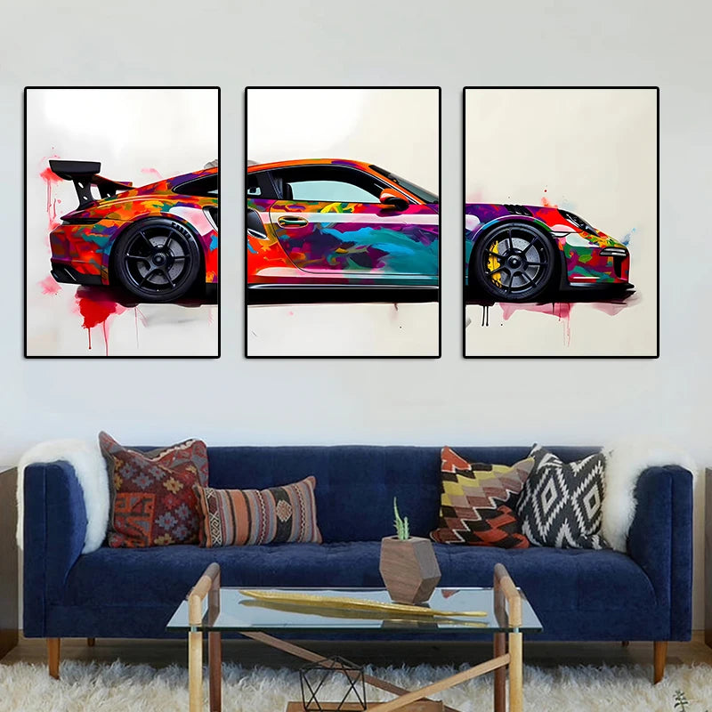 Set de 3 Posters Supercars — Art Mural Voitures Chambre & Salon