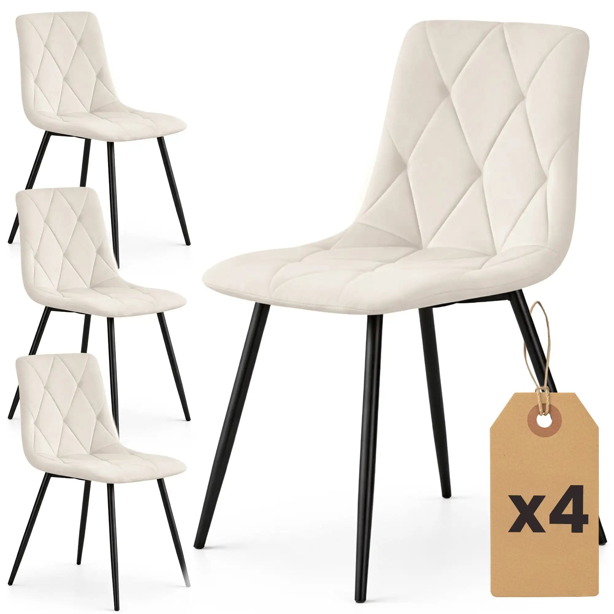 Set de 4 chaises matelassées velours beige pieds noirs, vue principale