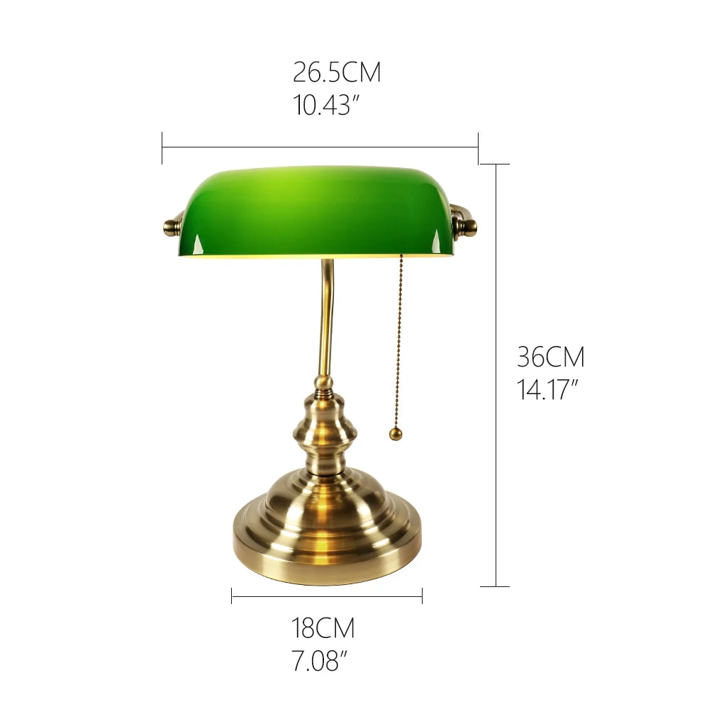 Lampe de Bureau Style Banker Classique — Abat-jour Verre Vert Rétro