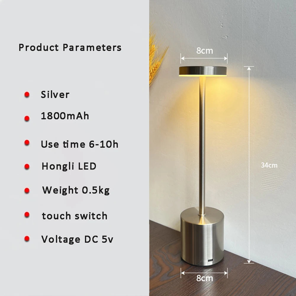 Lampe de Table LED Rechargeable Sans Fil — Style Rétro Métal