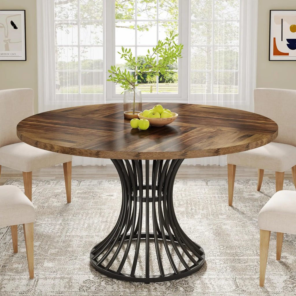 Table Ronde Style Ferme 120cm — Charme Rustique Salle à Manger 4-6 Personnes
