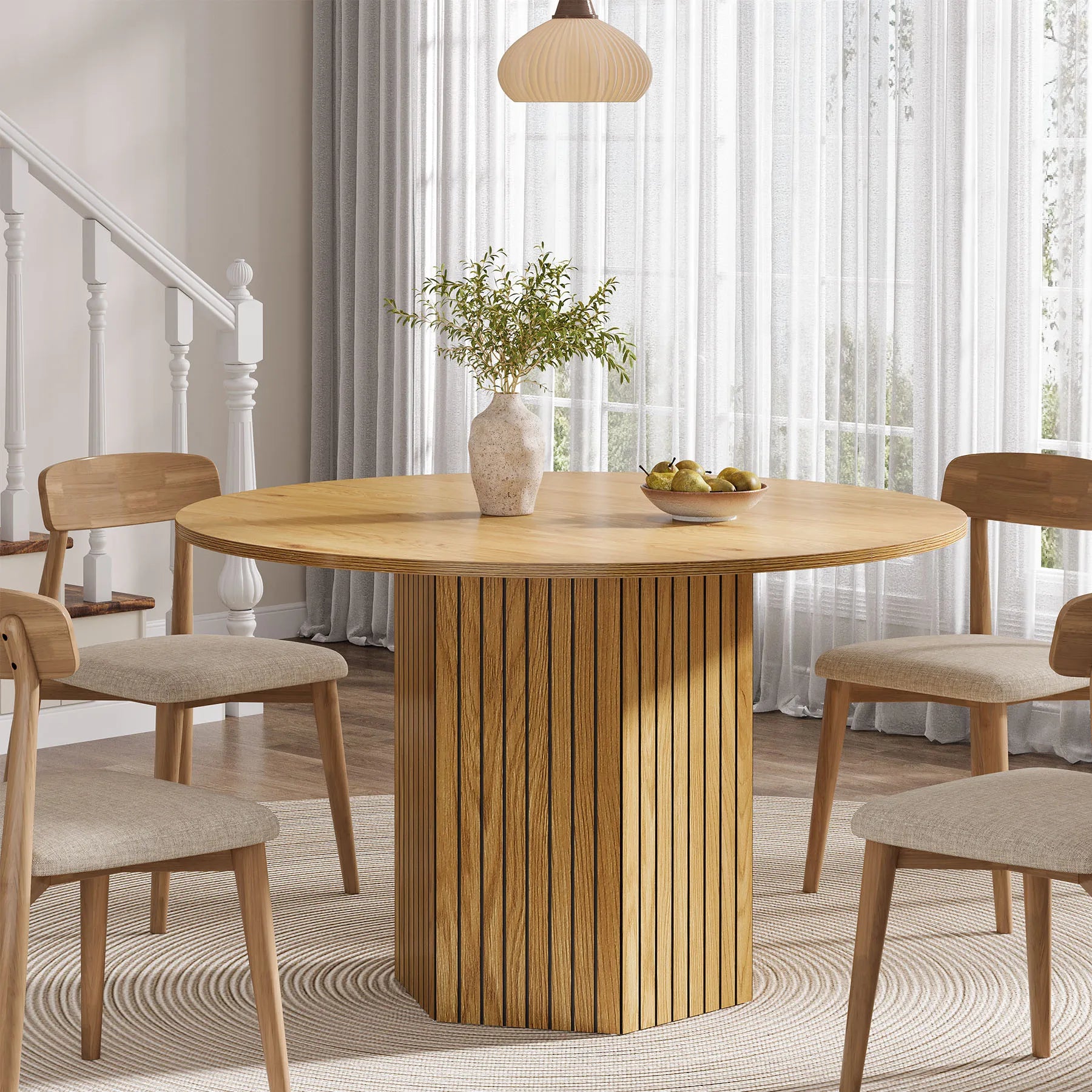 Table Ronde Style Ferme 120cm — Charme Rustique Salle à Manger 4-6 Personnes