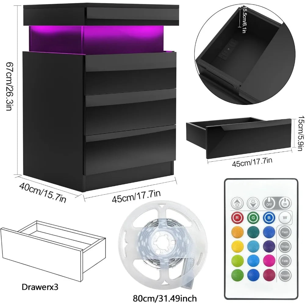 Table de Chevet Station de Charge — 3 Tiroirs Rangement Chambre