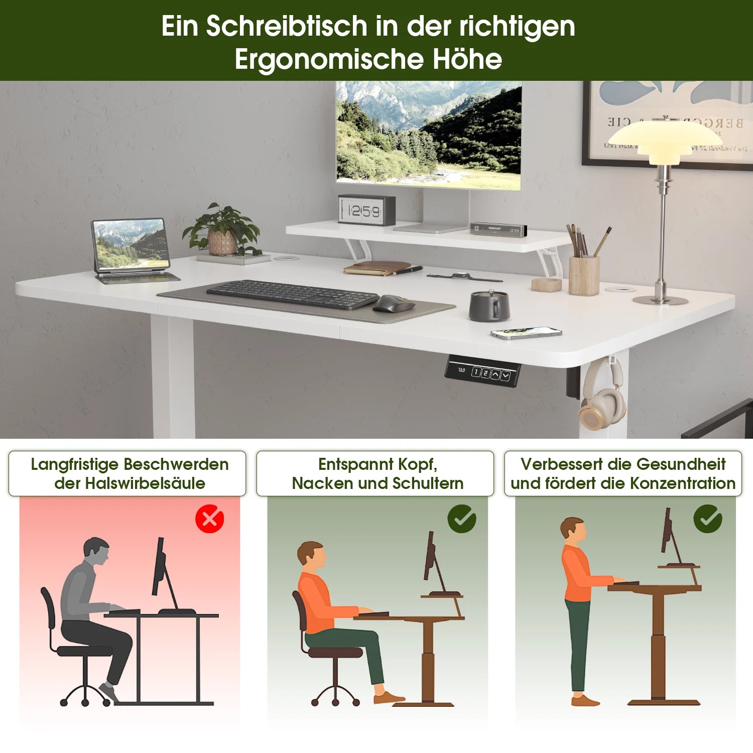 Bureau Électrique Réglable en Hauteur Devoko 160x70cm — Assis-Debout Ergonomique