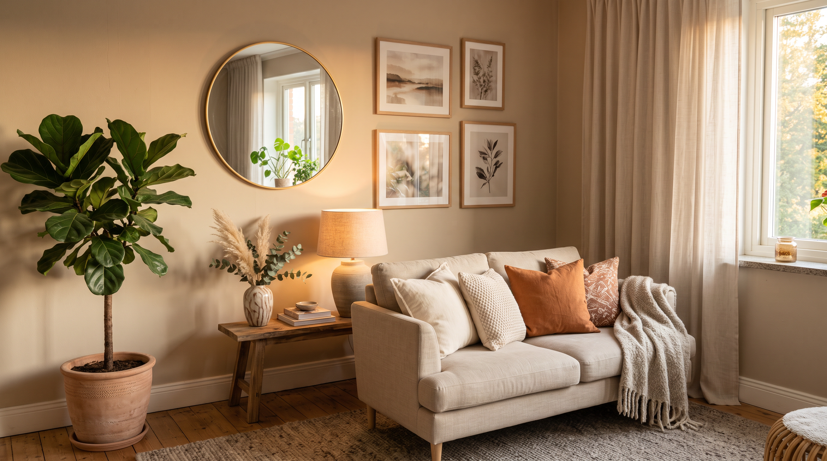 Après : salon chaleureux et décoré